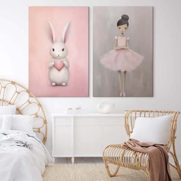 Two paintings of a girl and a rabbit Two paintings of a girl and a rabbit