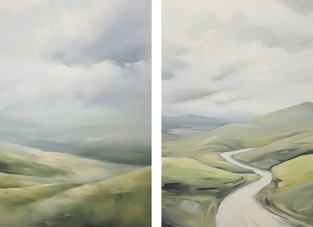 Painting of a road and a hill Painting of a road and a hill