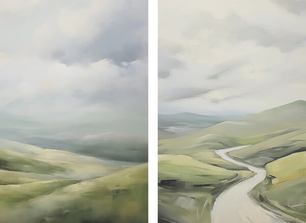 Painting of a road and a hill Painting of a road and a hill