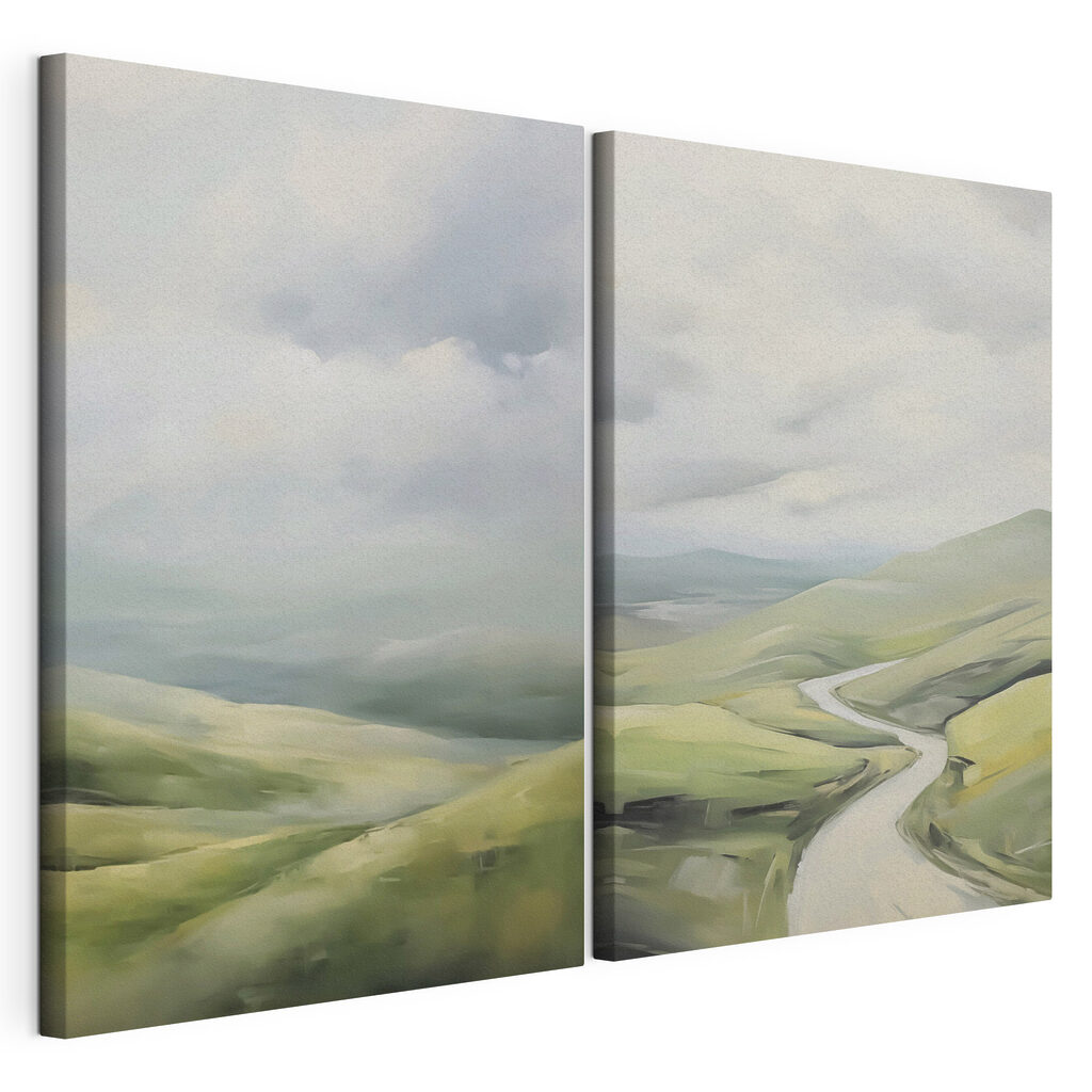 Painting of a road and a hill Painting of a road and a hill