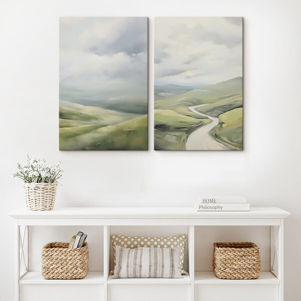 Painting of a road and a hill Painting of a road and a hill