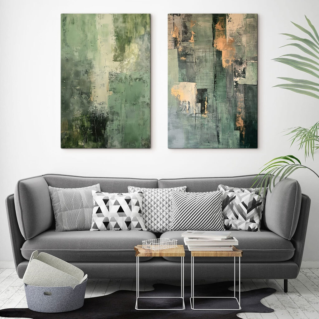 - Shades of green and abstract forms - Shades of green and abstract forms
