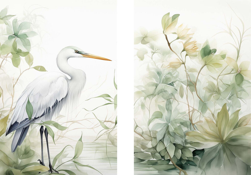 White bird with a long beak and a long beak standing in front of a plant White bird with a long beak and a long beak standing in front of a plant