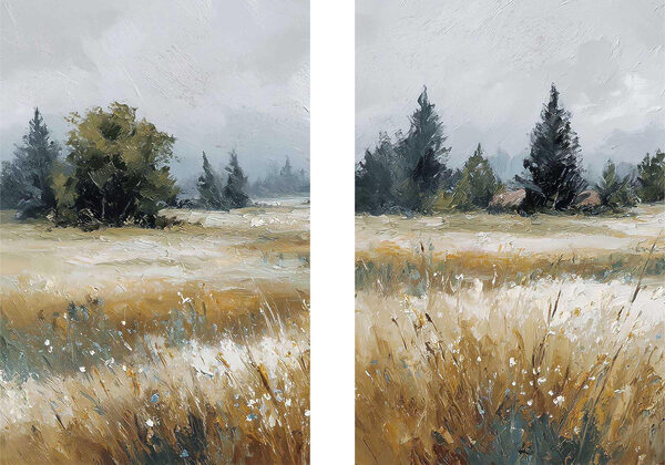 Painting of a field with trees Painting of a field with trees