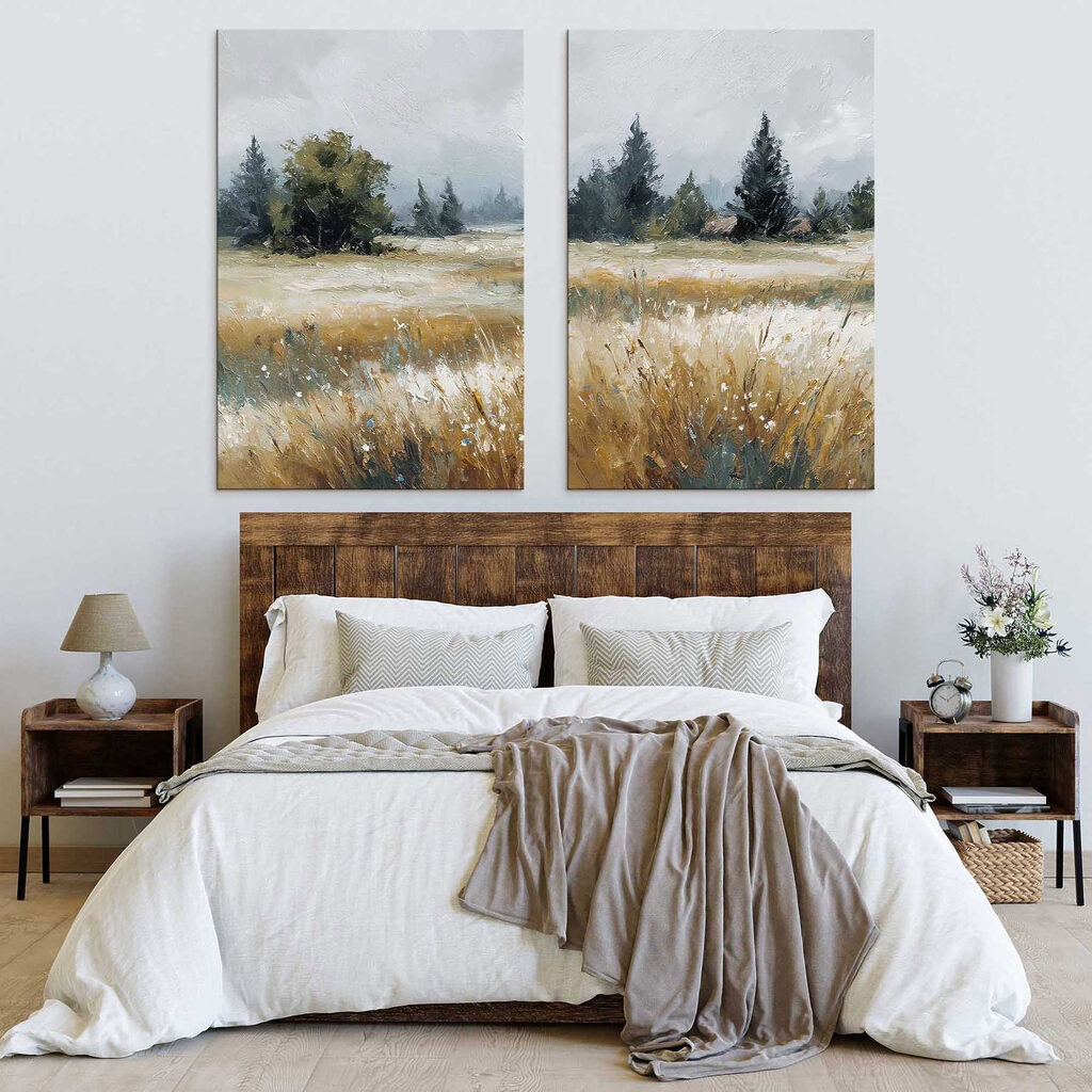 Painting of a field with trees Painting of a field with trees
