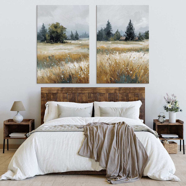 Painting of a field with trees Painting of a field with trees