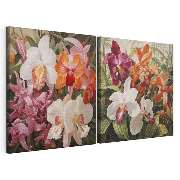 Kolorowe orchidee w efektownej ekspozycji Modułowy wydruk na płótnie Kolorowe orchidee w efektownej ekspozycji
