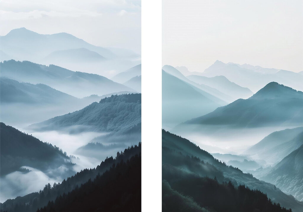 Collage of mountains with fog Collage of mountains with fog