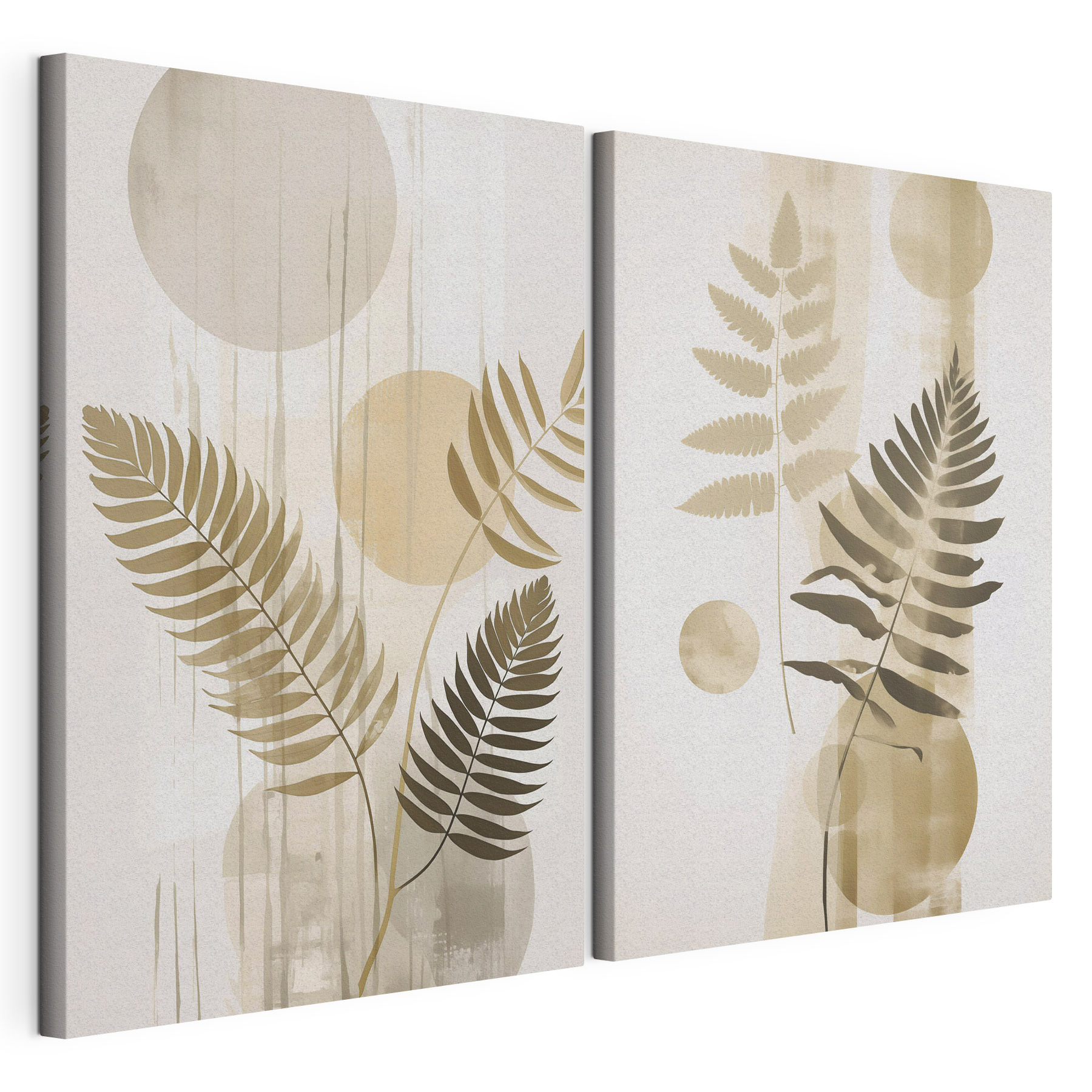 Pair of art pieces of leaves and circles Pair of art pieces of leaves and circles