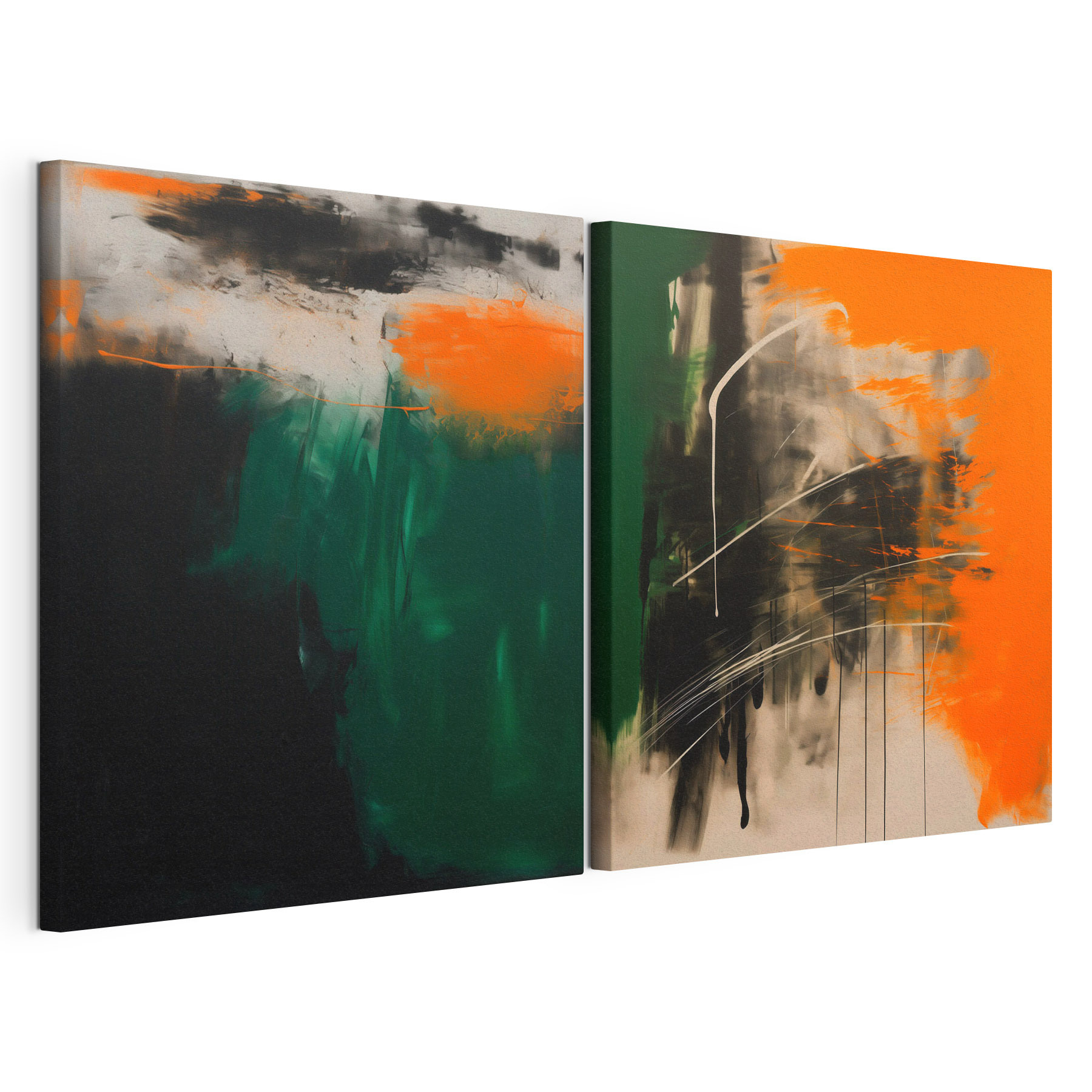 Two art pieces of orange and black Two art pieces of orange and black