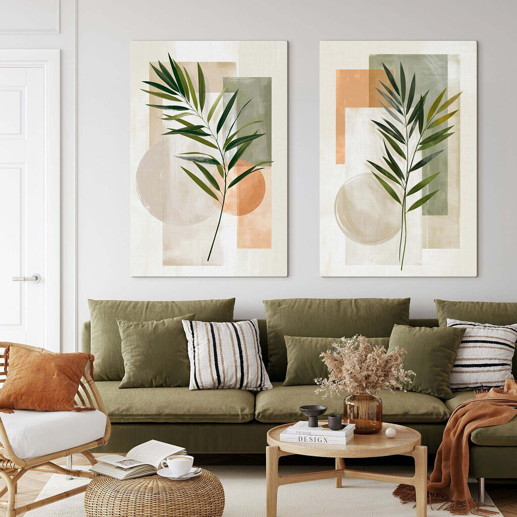 Painting of leaves and squares Painting of leaves and squares