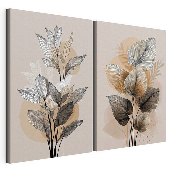 - Elegancki wzór przedstawiający botaniczne rysunki liniowe Modułowy wydruk na płótnie - Elegancki wzór przedstawiający botaniczne rysunki liniowe