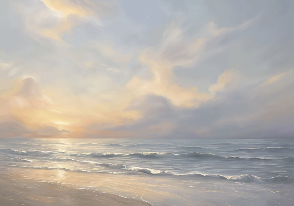 Beach with waves and a cloudy sky