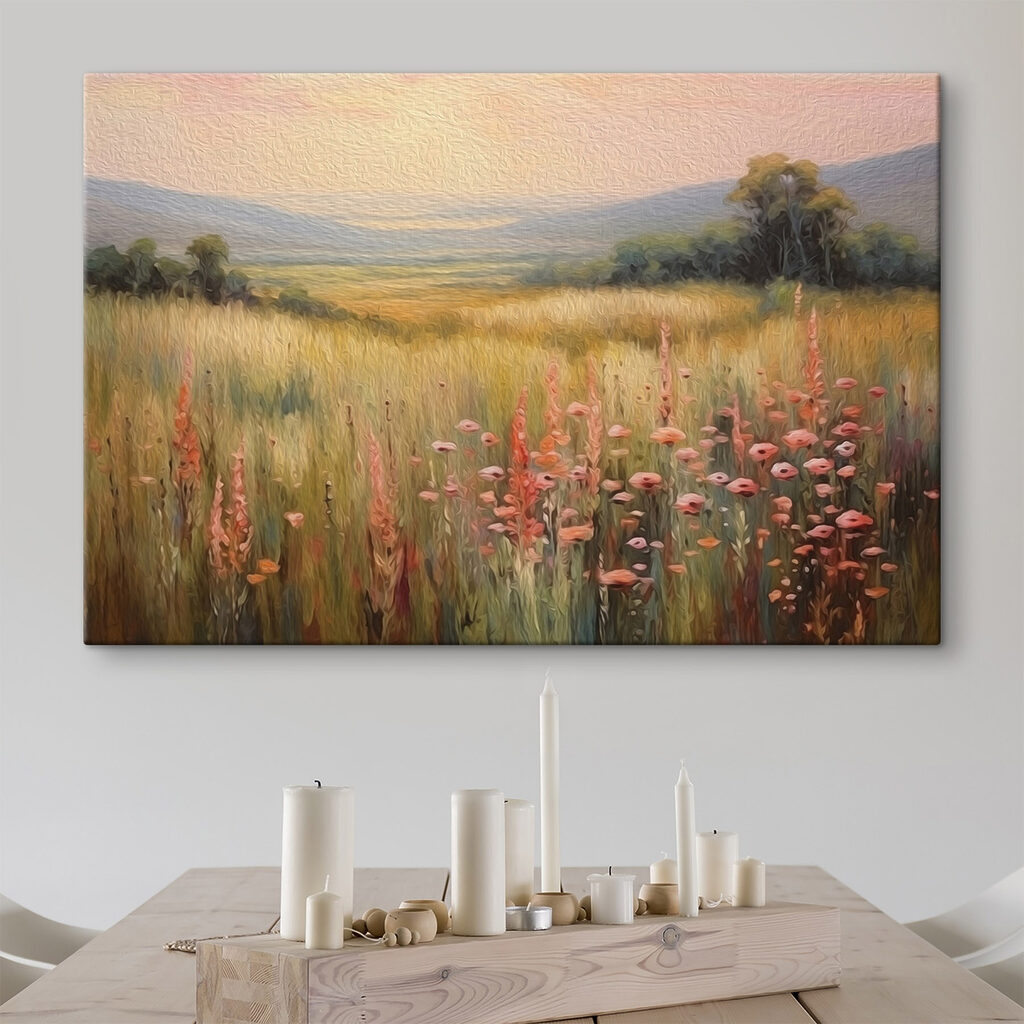 Field of flowers and trees