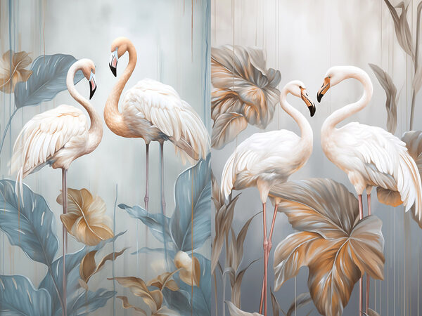 Two birds standing on tall stems
