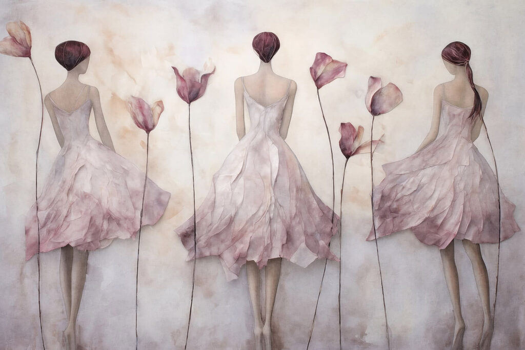 Painting of a woman in a dress with flowers