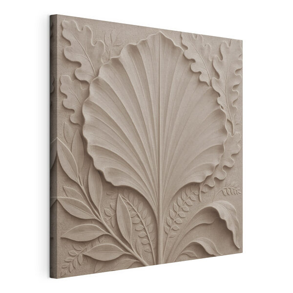 Stone carving of a leaf and leaves