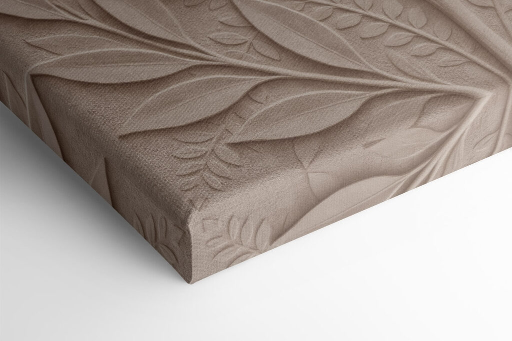 Stone carving of a leaf and leaves