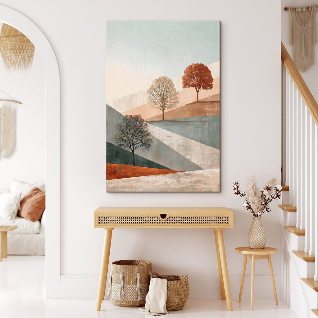 Painting of trees on a hill