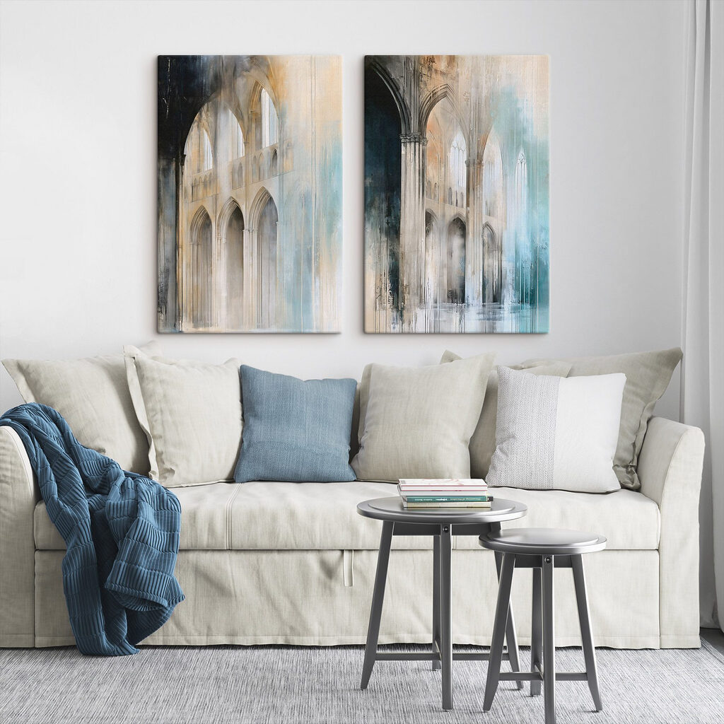 Painting of a building with arches