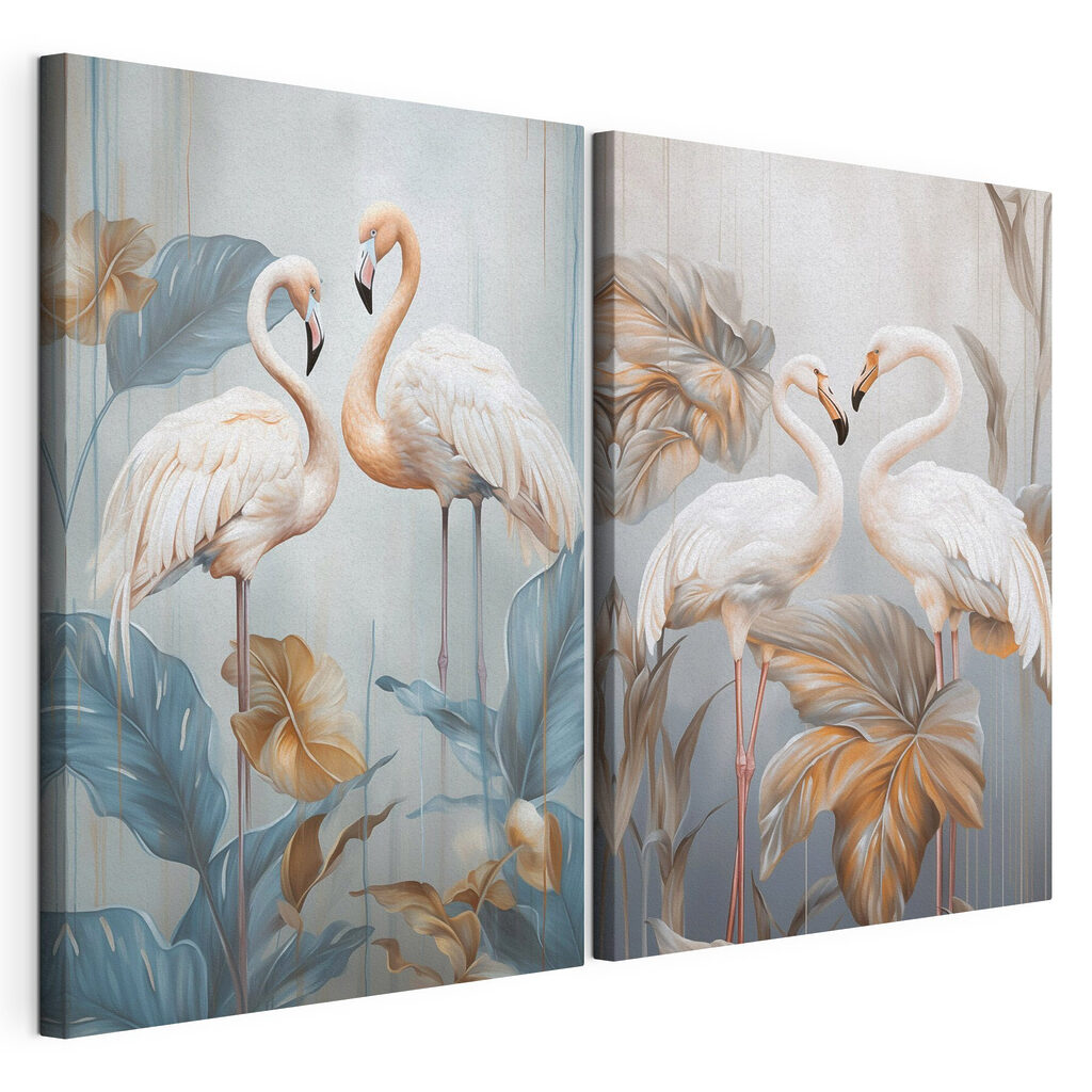 Two birds standing on tall stems