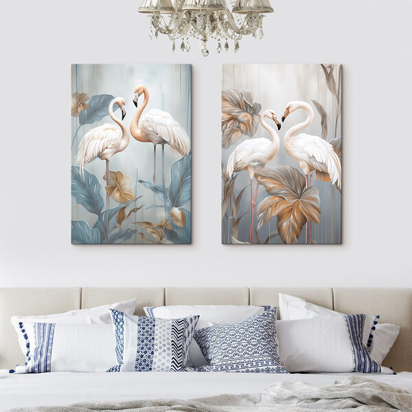 Two birds standing on tall stems