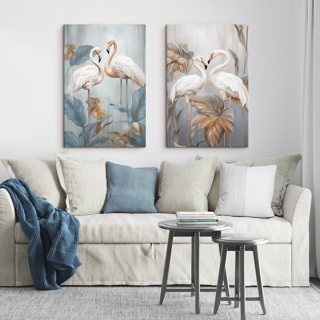 Two birds standing on tall stems
