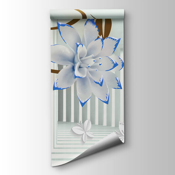 White and blue flowers on a white background White and blue flowers on a white background