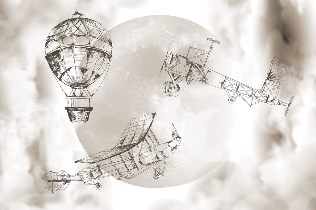 Drawing of airplanes and a balloon Drawing of airplanes and a balloon