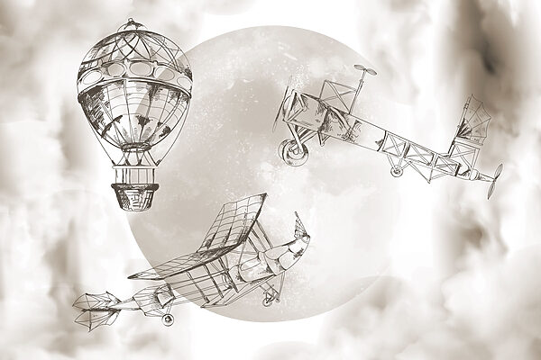 Drawing of airplanes and a balloon Drawing of airplanes and a balloon