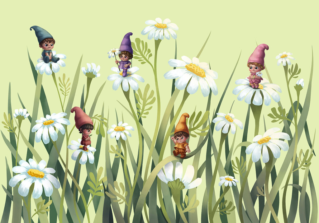Group of gnomes on flowers