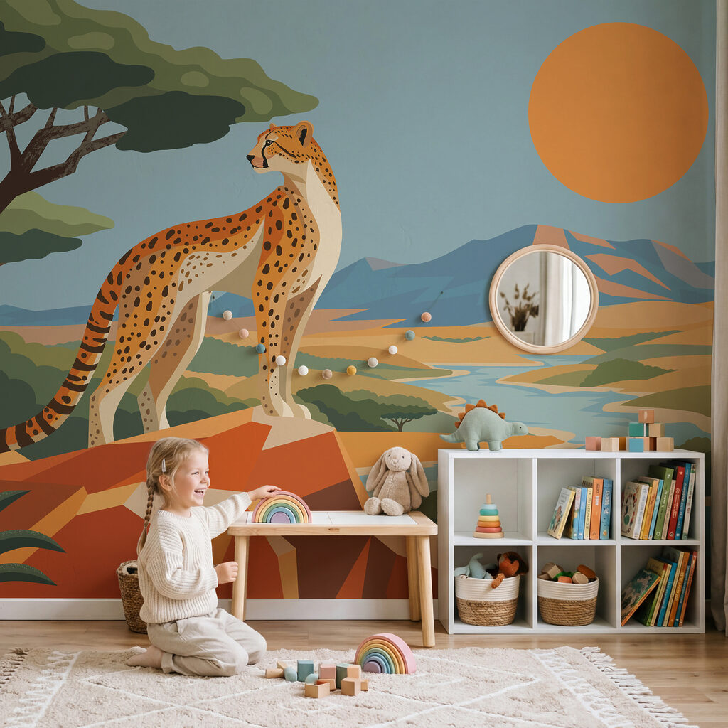 Fototapeta Gepard stojący na skale (SKU: t01040) Fototapeta Gepard stojący na skale (SKU: t01040)