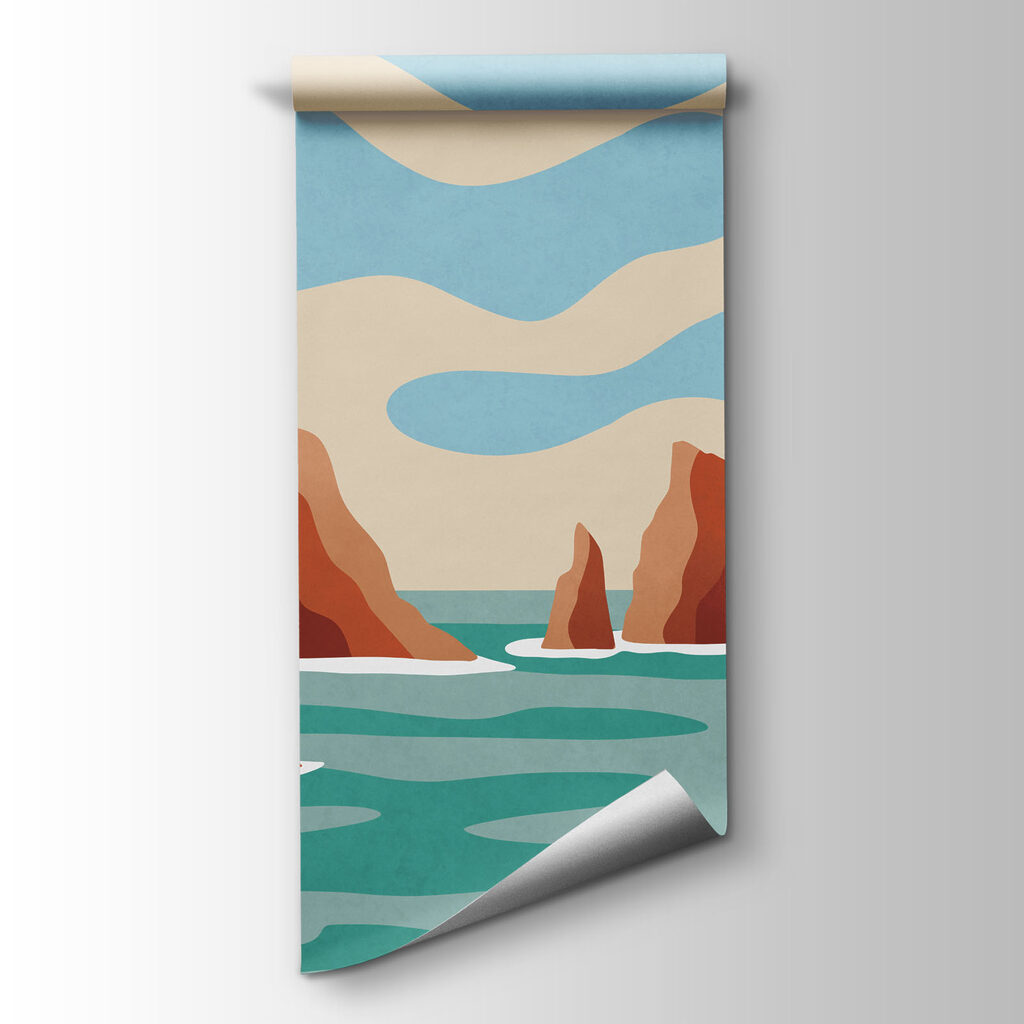 Fototapeta Plaża ze skałami i wodą (SKU: t01163) Fototapeta Plaża ze skałami i wodą (SKU: t01163)